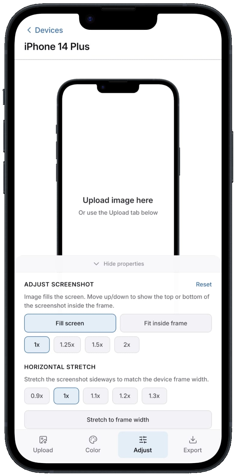 MockPixel adjust screenshot properties