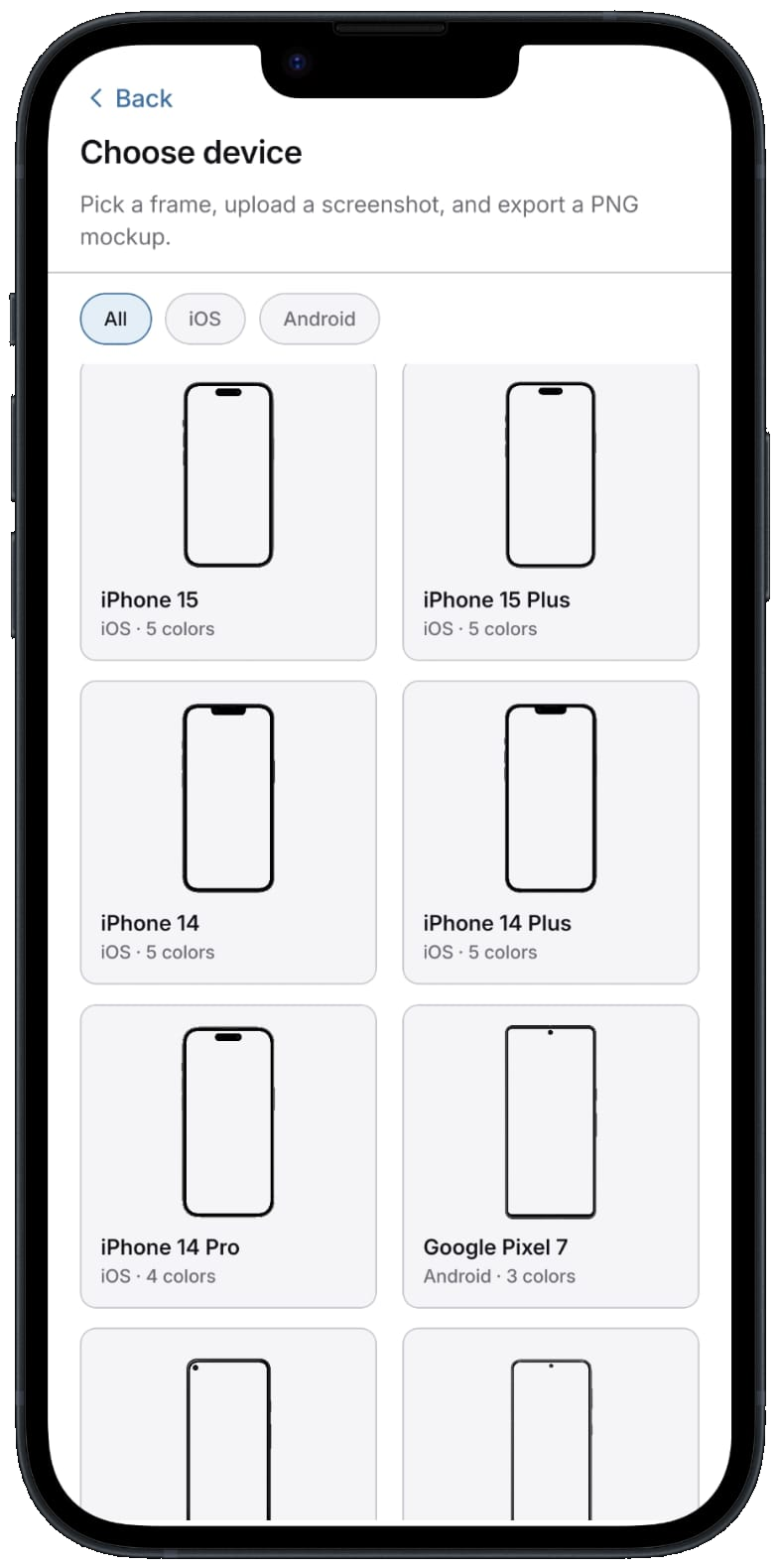 MockPixel choose device screen